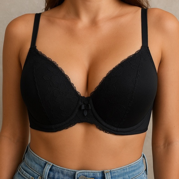 Victoria’s Secret Body by Victoria Perfect Shape Bra 34D Black Lace Push-Up - Picture 1 of 8